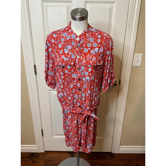 Zadig & Voltaire Cookis Red Blue Floral Satin Short Sleeve Romper Size Large - Picture 2 of 7
